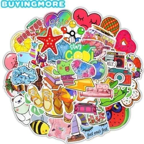 100 PCS Cute Stickers Vsco Girl Things Cartoon Lines Graffiti Kawaii Anime Decal Stickers for Kids DIY Laptop Bicycle Guitar Car