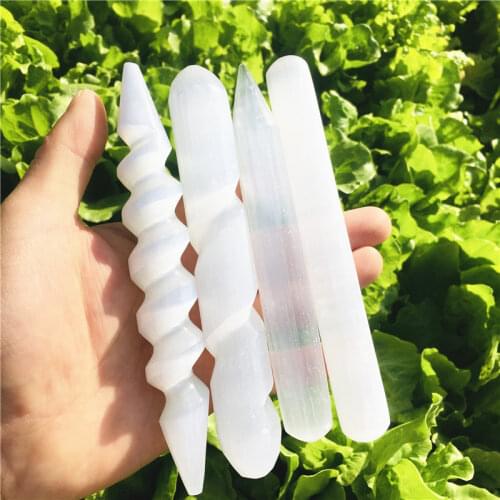 15cm Natural Selenite Lamp Carved Pyramid Tower Healing Crystal Wand Heart Palm Stone Wicca Decor Point White Plate Gift xyw