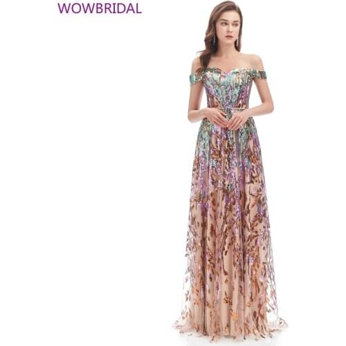 2021 New Sexy Off-shoulder One-shoulder Sequined Floor Length Formal Party Reflective Contrast Color Fashion Evening Dress