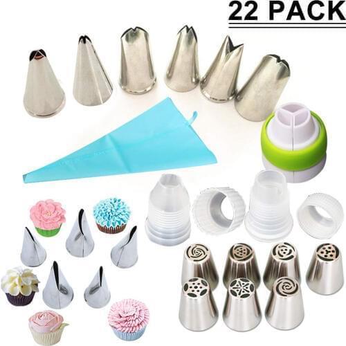 22 Pcs Russian Piping Tips Cake Decorating Nozzles Kit Stainless Steel Pastry Nozzles Piping Bag Converter Coupler Baking Tools
