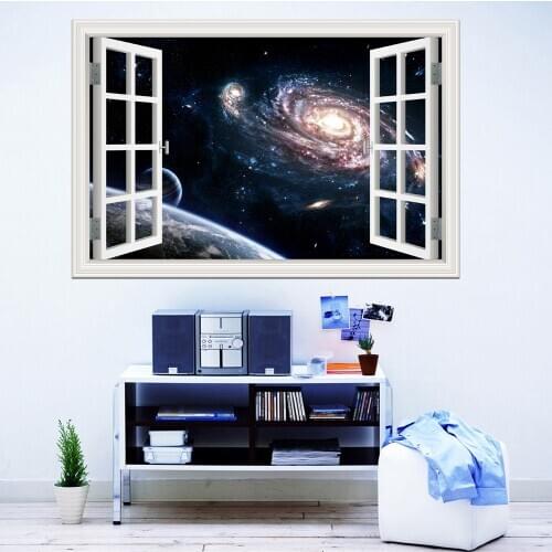 3D Galaxy Wall Sticker Outer Space Planet Stickers Removable Wallpaper Window Scenery Decals For Living Room Home Decor