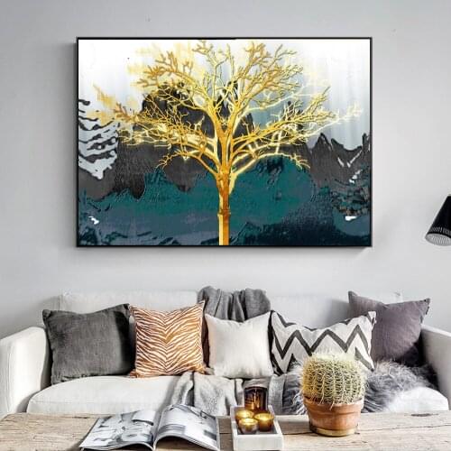 Abstract Golden Trees Canvas Paintings On The Wall Posters And Prints Nordic style Trees Wall Art Canvas Pictues For Living Room