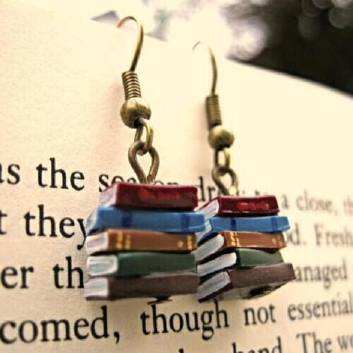 Antique Light Yellow Gold Color Alloy Layer Book Shape Drop Earrings Attractive Design Jewelry