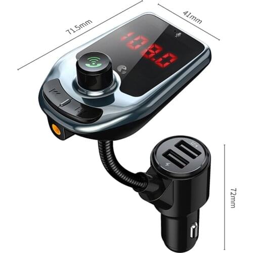 Car MP3 Bluetooth Player Hands-free FM Transmitter Bluetooth 5.0 FM Adapter with Dual USB Interface