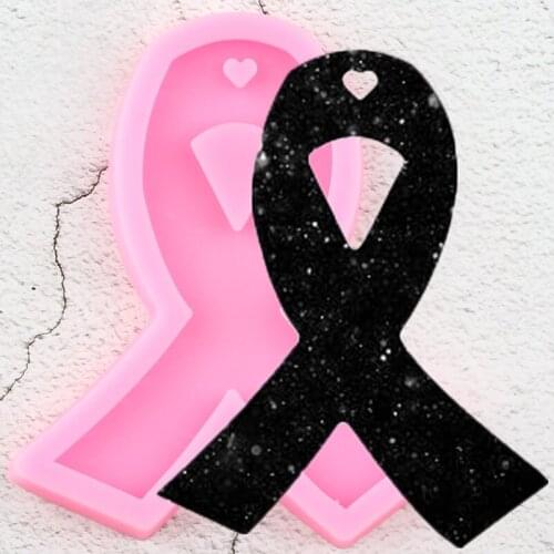 Shiny Conscious Cancer Ribbon Silcione Keychain Mold Bow Epoxy Resin Mould Handmade DIY Craft Jewelry Making Pendant Necklace