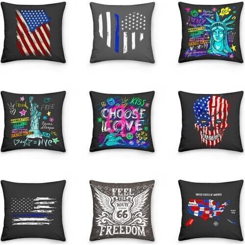 America Flag Map Statue of Liberty Decorative Pillowcase Polyester Cushion Cover Throw Pillow Sofa Decoration Pillowcover