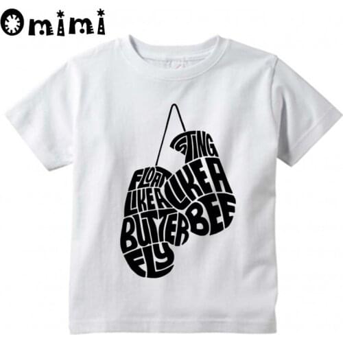 Boys/Girls Muhammad Ali Float Like A Butterfly Sting Like A Bee Printed T Shirt Kids Short Sleeve Tops Childrens White T-Shirt