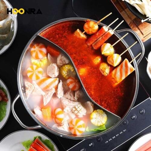 HOONRA Chinese Hot Pot With Interval Stainless Steel Pot Double-Flavor Cooking Tools Kitchen Induction Cooker Pot Cookware