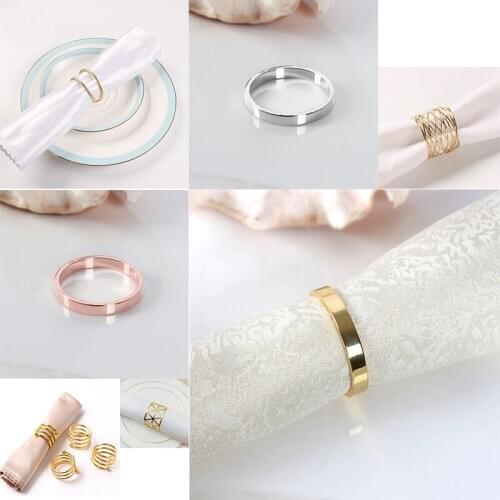 1pc Multiple Styles Wide Round Gold Napkin Rings Metal Cross Hollow Sliver Napkin Holder for Wedding Party Table Decoration