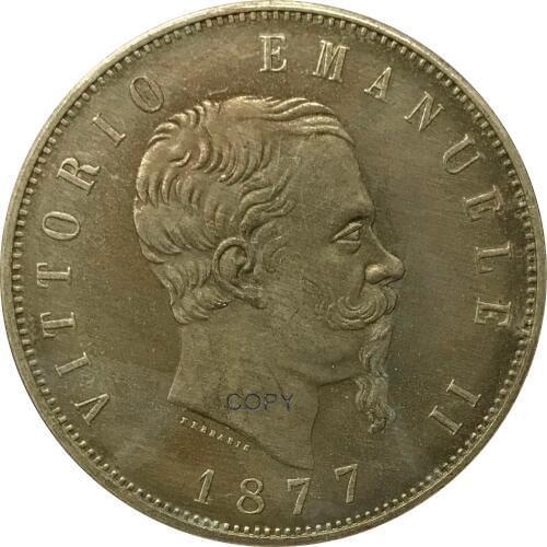 1877 Italy 5 Lire Cupronickel Plated Silver Copy Coin