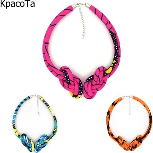 KpacoTa Handmade ethnicity necklace boho choker fabric fashion glamour Women bright colour fabric gift ankara hip-hop Rose red