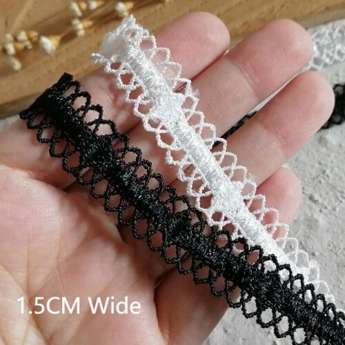 1.5CM Wide White Black Hollow Polyester Watersoluble Lace Fabric Neckline Embroidered Ribbon Sewing Material DIY Apparel Accesso