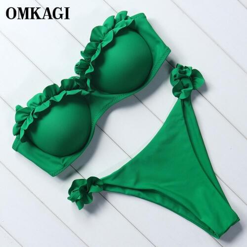 OMKAGI Swimwear Women Sexy Push Up Swimsuit Swimming Suit Beachwear Bathing Suit High Cut Bandeau Micro Bikinis Set Bikini 2020