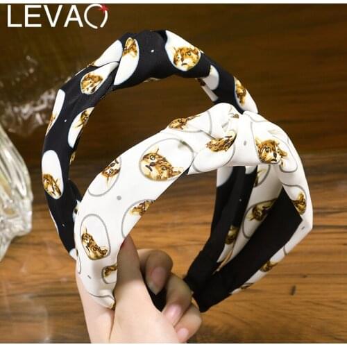 Levao New Fashion Cat Print Headband For Women 2021 Hair Accessories Knot Wide Hair Bands Hoop Bezel Headwear