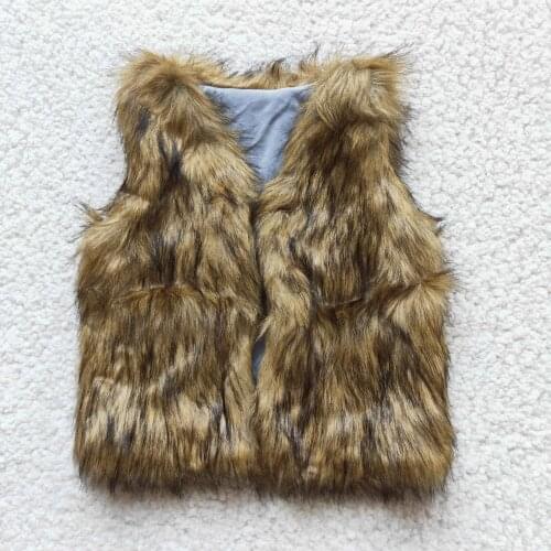 Baby girls fur design vest fashion kids boutique jacket sleeveless autumn grey brown Christmas top children kids vests