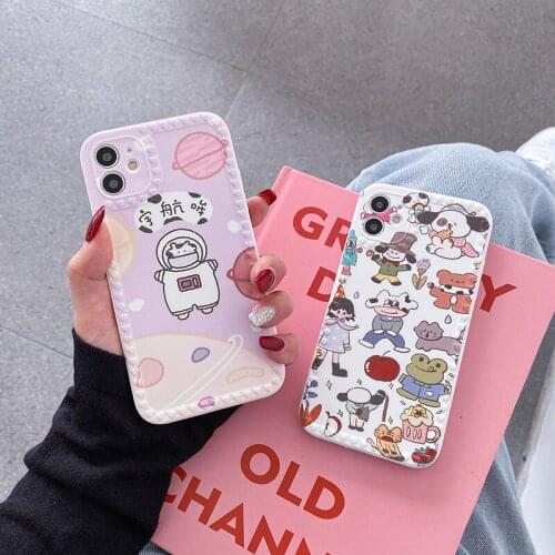 Cute Cartoon Animal Astronaut Case For iphone 12 11 Pro Mini X XS MAX TPU Slim Soft Cover For iPhone 6 7 8 PLUS SE 2 Phone Cases