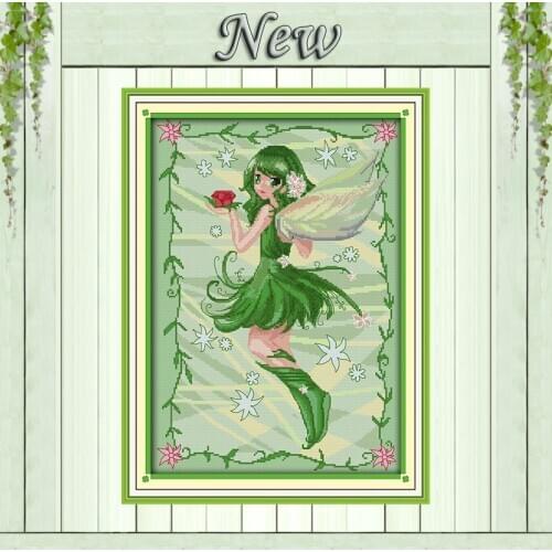 Green elf fairy girl decor painting counted printed on canvas DMC 11CT 14CT Chinese Cross Stitch kits embroidery needlework Sets