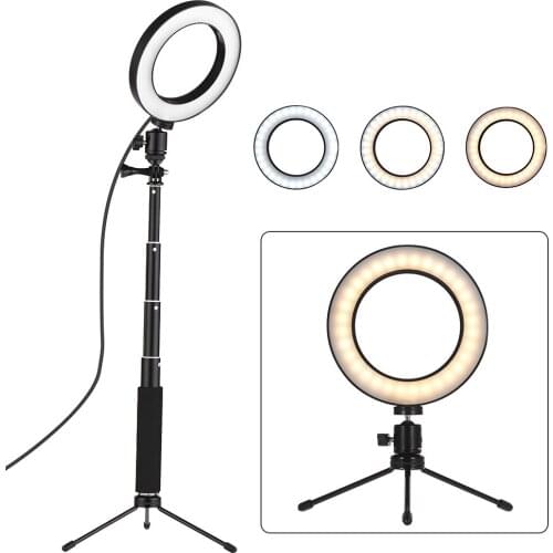 8 Inch Desktop Mini LED Video Ring Light Lamp Dimmable 3 Lighting Modes USB Powered with Light Stand Mini Tripod for youtube