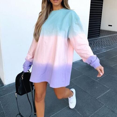 Autumn Tie Dye Print Fashion Loose Hoodie Women O-neck Long Sleeve Ladies Hoodies 2021 New Casual Streetwear Female Sweatshirts