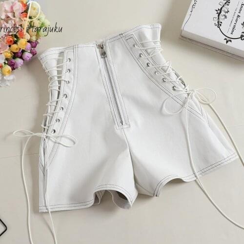 High Waist Autumn Women Pu Shorts Tie Shorts Female Casual White Shorts Ladies All Match Wide Leg Shorts Bandage Short Pants
