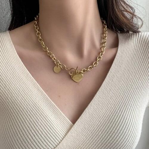 Initial Heart Necklaces for Women Stainless Steel Gold Heart Shaped Love Charm Pendant Necklace Birthday Jewelry Exaggeration