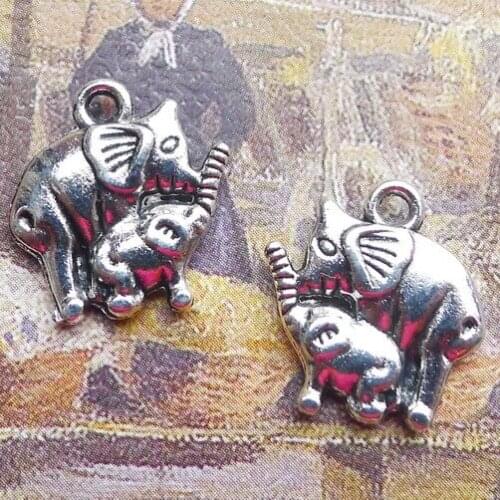 20pcs/Lot 15x15mm Antique Silver Color Elephant Mother And Son Charms Pendant For Jewelry Making DIY Jewelry Findings