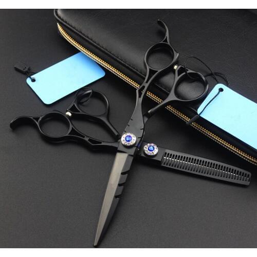 Professional japan 440c 6 inch black Hollow hair scissors set cutting barber makas haircut thinning shears hairdressing scissors