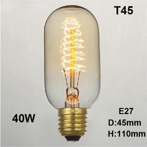Vintage Edison Bulbs T45 220V E27 Incandescent Bulbs 40W Filament Retro Edison Light For Pendant Lamp Decoration Free Shipping
