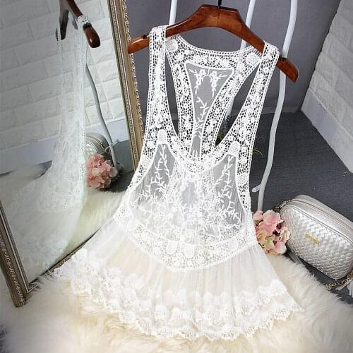 Vintage Sweet Cute Casual Crochet Knit Floral Hollow Out Lace Vest Slim Bohemia Tops Blouse Handmade Beige Beach Cover Up Tanks