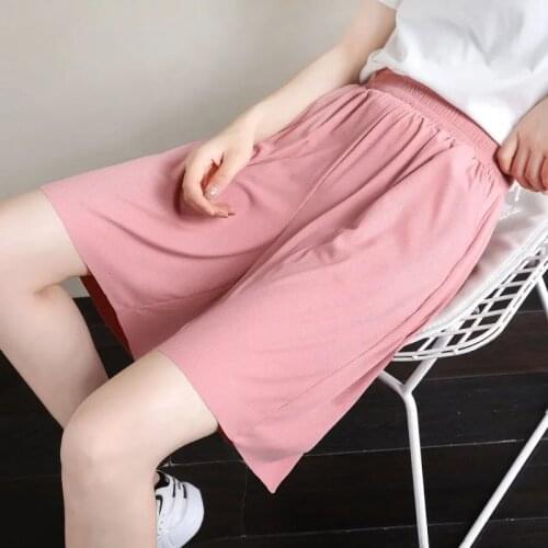 High Waist Bermuda Short Pants Woman Summer Pink Ice Silk Thin Harajuku Fashion Knee-Length Wide Casual Loose Beach Plus Size