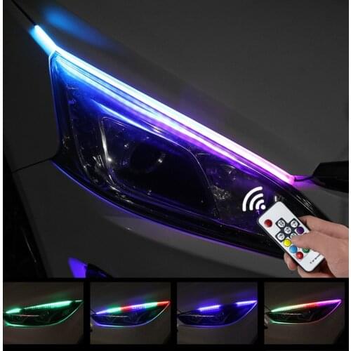 Y-PUEI 2X Sequential Flowing RGB Daytime Running Light DRL Multi Color LED Strip Turn Signal Lights For Headlight