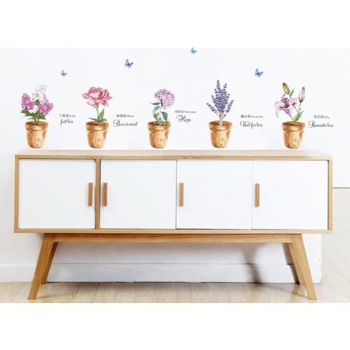 Green plant bonsai flower butterfly decor wall stickers home decor living room pvc wall decals diy kitchen mural art decoration