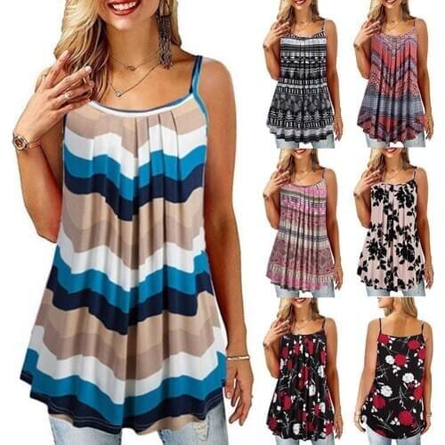 S-6XL Womens Tops t-shirts Plus Size Female Clothing Fashion Casual Women Print Pleated Oversized Loose Camisole Tank