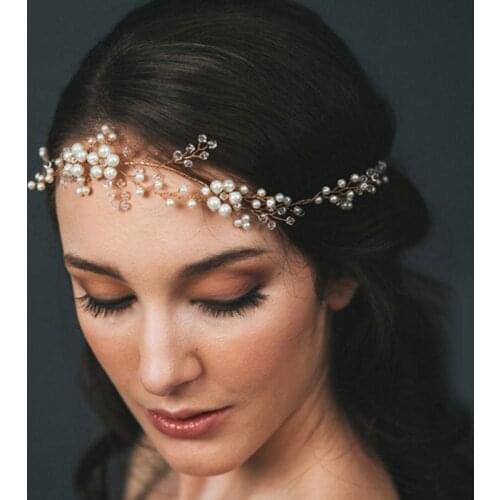 Women Floral Bridal Handmade Imitation Pearl Headband Hair Jewelry Wedding Hair Accessories