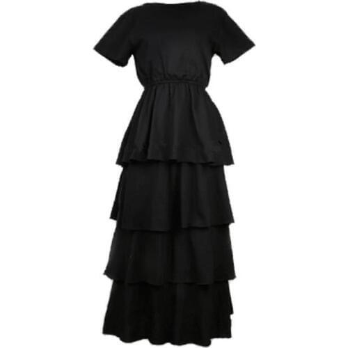 2020 summer Women fashion Ruffles Short Sleeve vintage Cake Dresses Causual mid calf slim a-lien dress