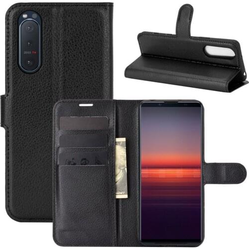 10pcs/lot Lichi wallet PU Leather stand+TPU Cover Case with card slot For Sony Xperia 5 II