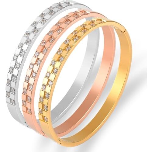 2021 Popular Luxury Brand Cubic Zircon Crystals Bracelets & Bangles For Women Stainless Steel Lover Pulseiras Wedding Gift