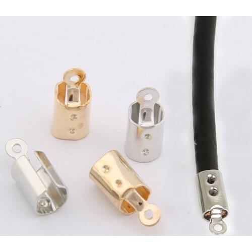 50pcs/lot End Caps Fasteners End Clasps Fit 5mm Leather Cord Gold Color Iron Silver Gold Color End Connectors Jewelry Supplies
