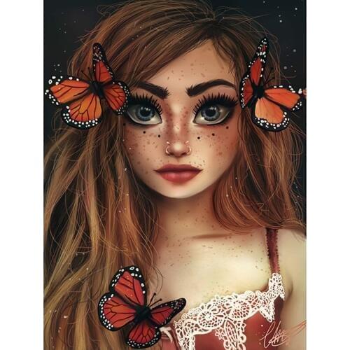 5D DIY Diamond Painting Cross Stitch Butterfly Girl Full Round Diamond Embroidery Painting Needlework Rhinestone Mosaic Crafts