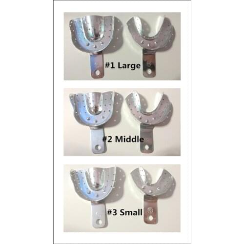 6Pair Dental Metal Impression Trays With Hoels Set Aluminium Large Middle Small Perforated Tray