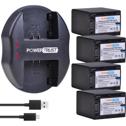 4X NP-FV100 FV100 Battery and Charger for Sony NP-FV30 NP-FV50 NP-FV70 FDR-AX100E AX100E HDR XR550E XR350E CX550E