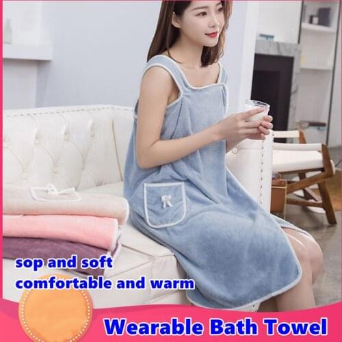 Wearable Bath Towel Women Suspender Thicken Bathrobe Sop Cotton Towel Comfortable Warm Bathing Towel