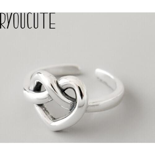 Bohemian Vintage Silver Color Love Heart Rings For Women Open Retro Antique Rings Wedding Jewelry