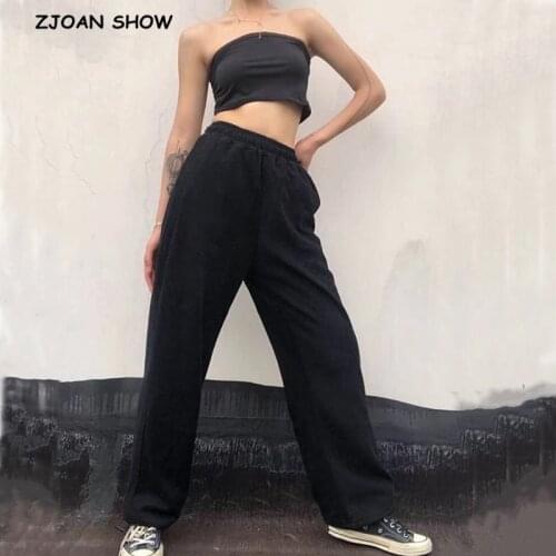 Streetwear Drawstring Elastic Waist Wide Leg Pants Cool Girl Adjust Cuff Casual Sport Trousers Women Joggers Leisure Pants