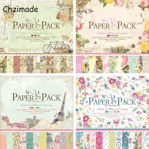 Chzimade 12Sheets Vintage Flower Scrapbooking Paper Packs Pad 30.5X30.5CM For Card Making DIY Background Paper Crafts