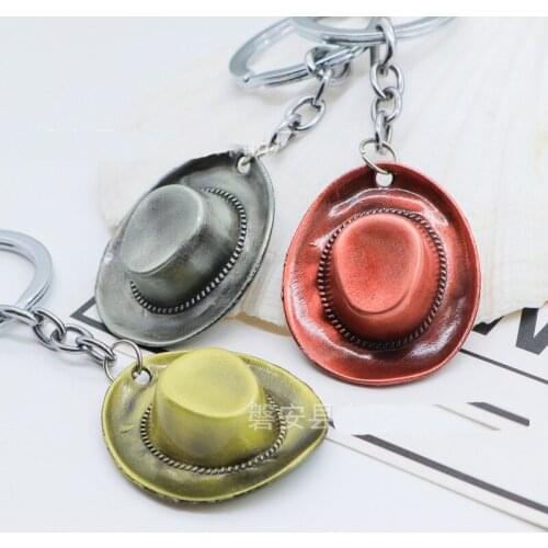 Vintage Metal Cowboy Hat Key Chains Women Antique Gold Color Cowboy Keychain On Bag Car Trinket Men Jewelry Party Friends Gift