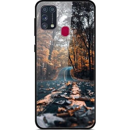 For Samsung Galaxy M31 Phone Case Tempered Glass Case Back Cover With Black Silicone Bumper Series 2