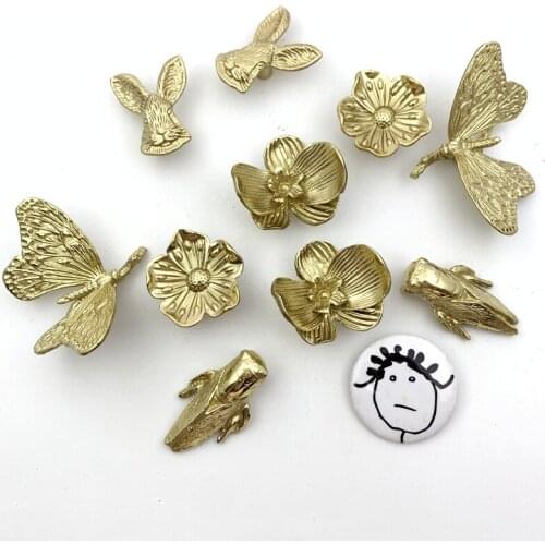LCH Nordic Style Butterfly Plum Blossom Rabbit Bunny Cicada Creative Solid Brass Knob Vintage Cabinet Handle Drawer Pull