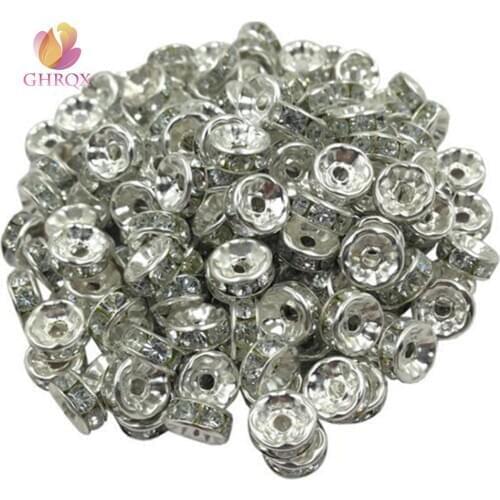 Rhodium color Rhinestone Beads Metal Spacer Beads Crystal Beads DIY Beads Bracelet making 6mm/8mm/10mm 20 pcs