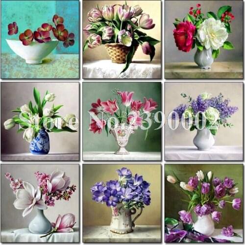 Flowers Diamond Mosaic 5D Diy Diamond Painting Cross Stitch vase Pictures 3D Diamond Embroidery Square Posters Home Decor Craft